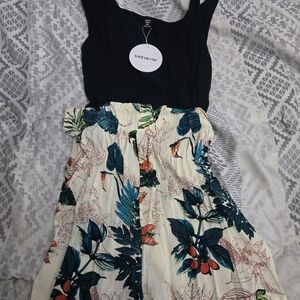 SHEIN Black and Multicolor Tropical Jumpsuit